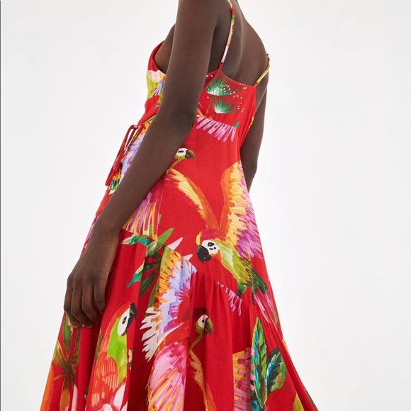 New Farm Rio Red Macaw Bird Print Wrap Dress M - Picture 3 of 15